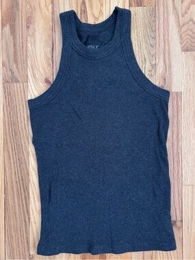 WSLY Ribbed Crew Neck Tank in Charcoal Gray